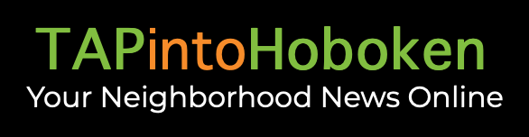 Green, orange, and white text logo of TAPintoHoboken on black background